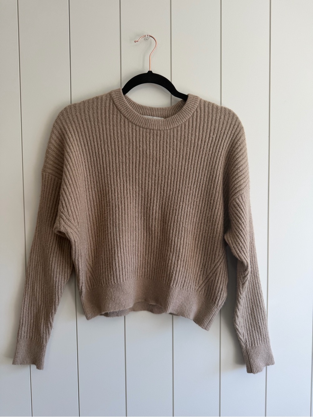 Elodie Ribbed Crewneck Sweater in Taupe